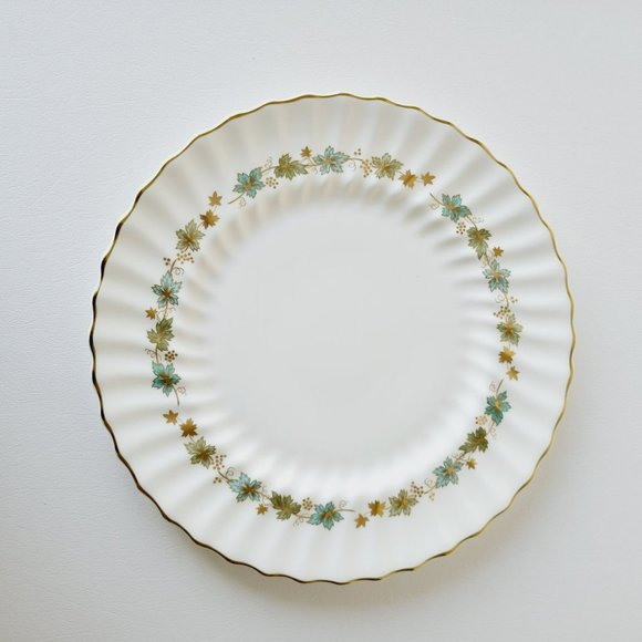 Royal Doulton Piedmont Dinner & Bread Plate Set, Green Gold Leaves Swirl Rim VTG - Picture 4 of 14